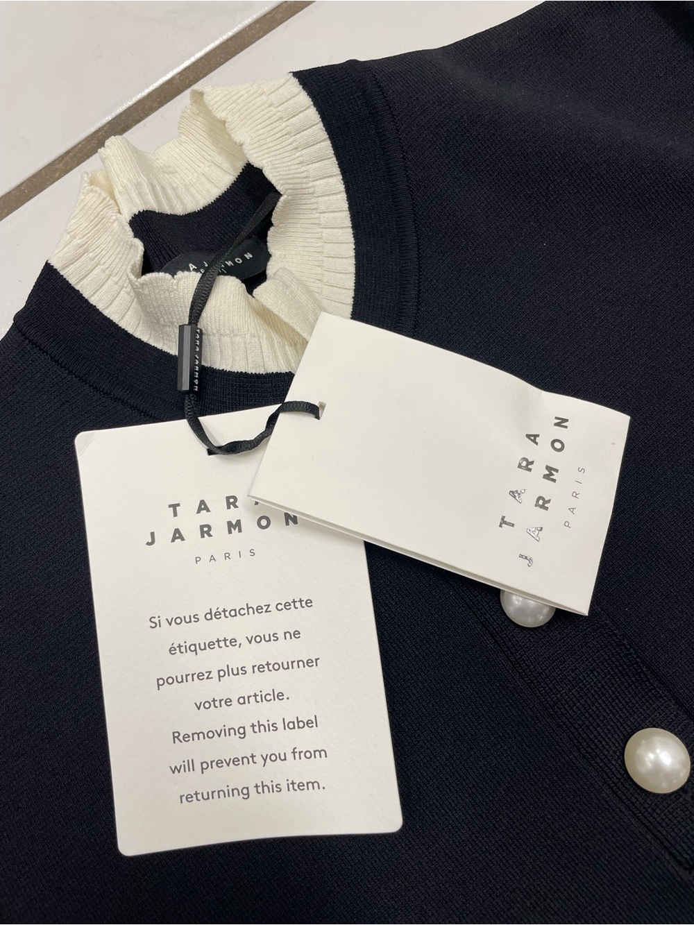 NWT Tara Jarmon Women’s Rosane Classic Black Mini Shift Dress with Pearls Size 4 - Picture 6 of 17